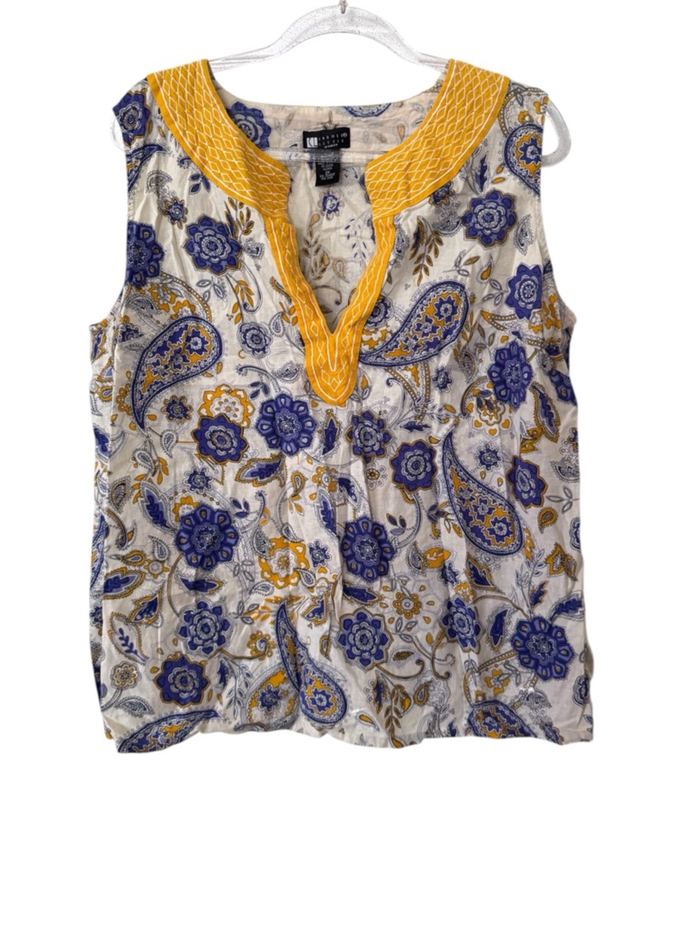 Carole Little Woman Linen Blend Paisley Sleeveless Top Embroidered Trim Size 2X